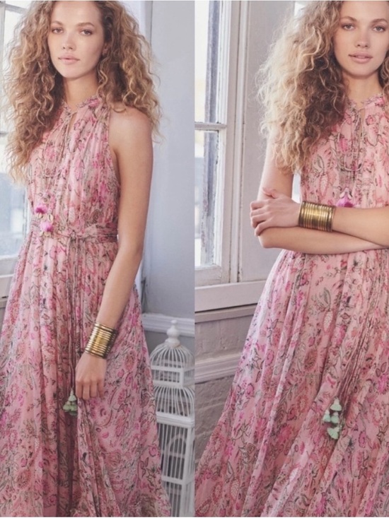 HEMANT & NANDITA Dresses & Skirts - HEMANT & NANDITA Pink Floral Halter Maxi Dress, Size Medium
